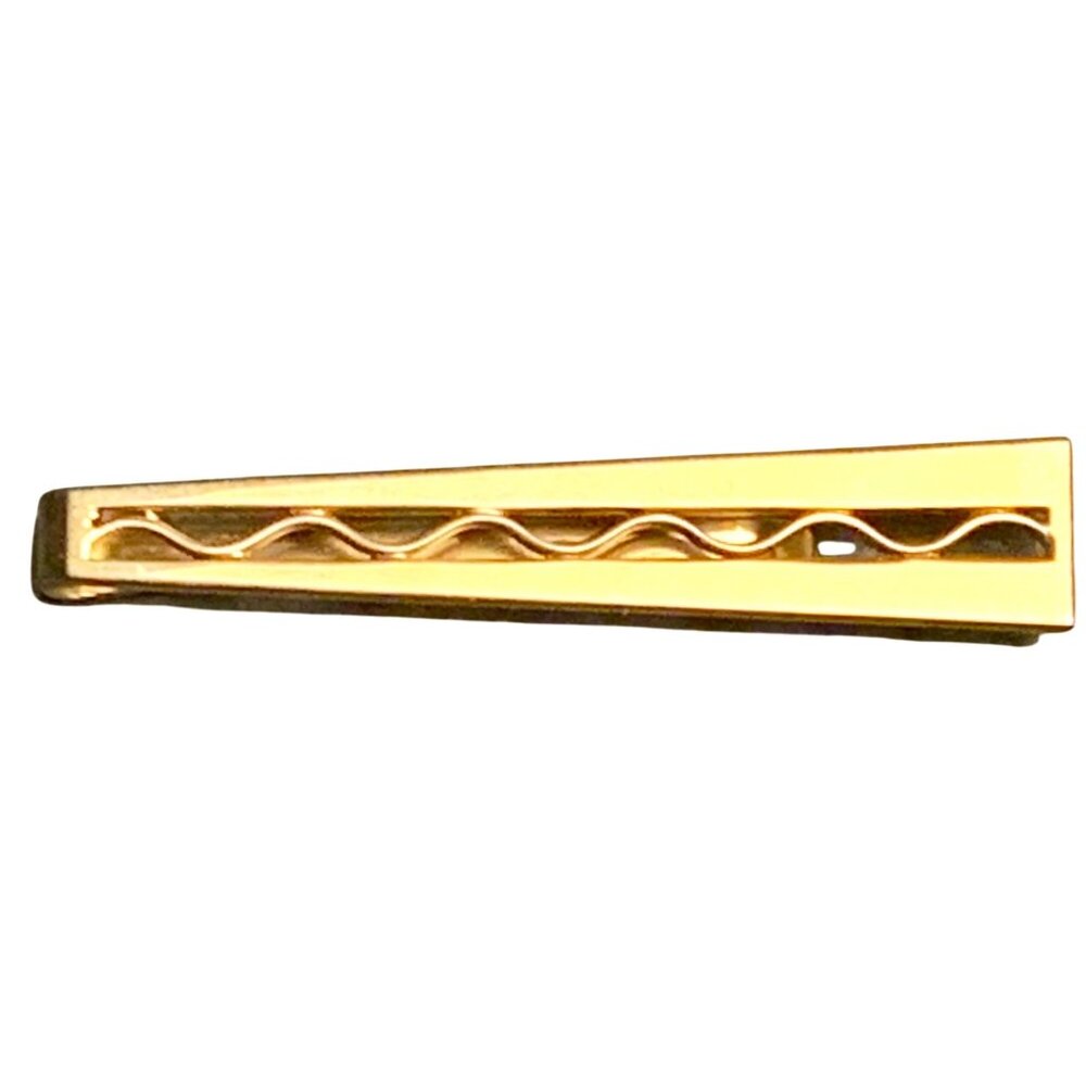 Vintage Swank Signed Gold-Tone Tie Clip Bar Open Work Wavy Cutout Design